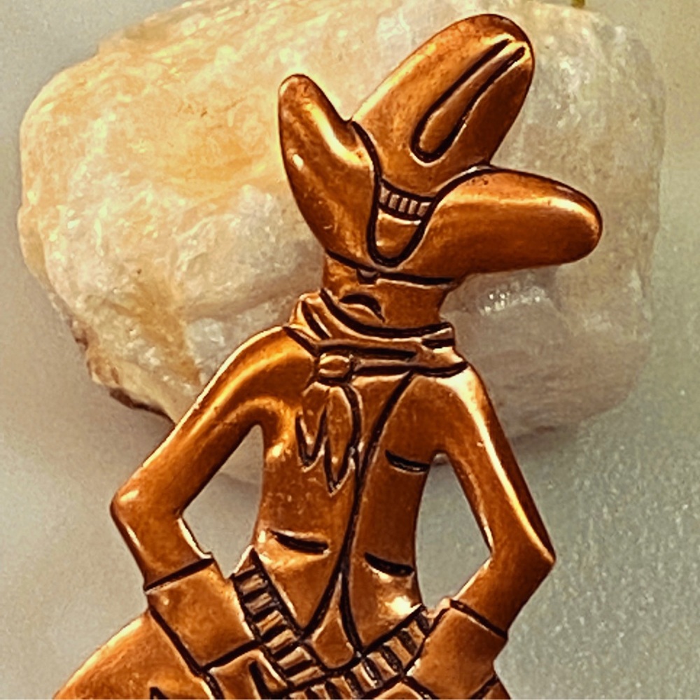 Navajo Vintage Bell Trading Post Copper Cowboy with Chaps Brooch/Pin RARE - Picture 5 of 9